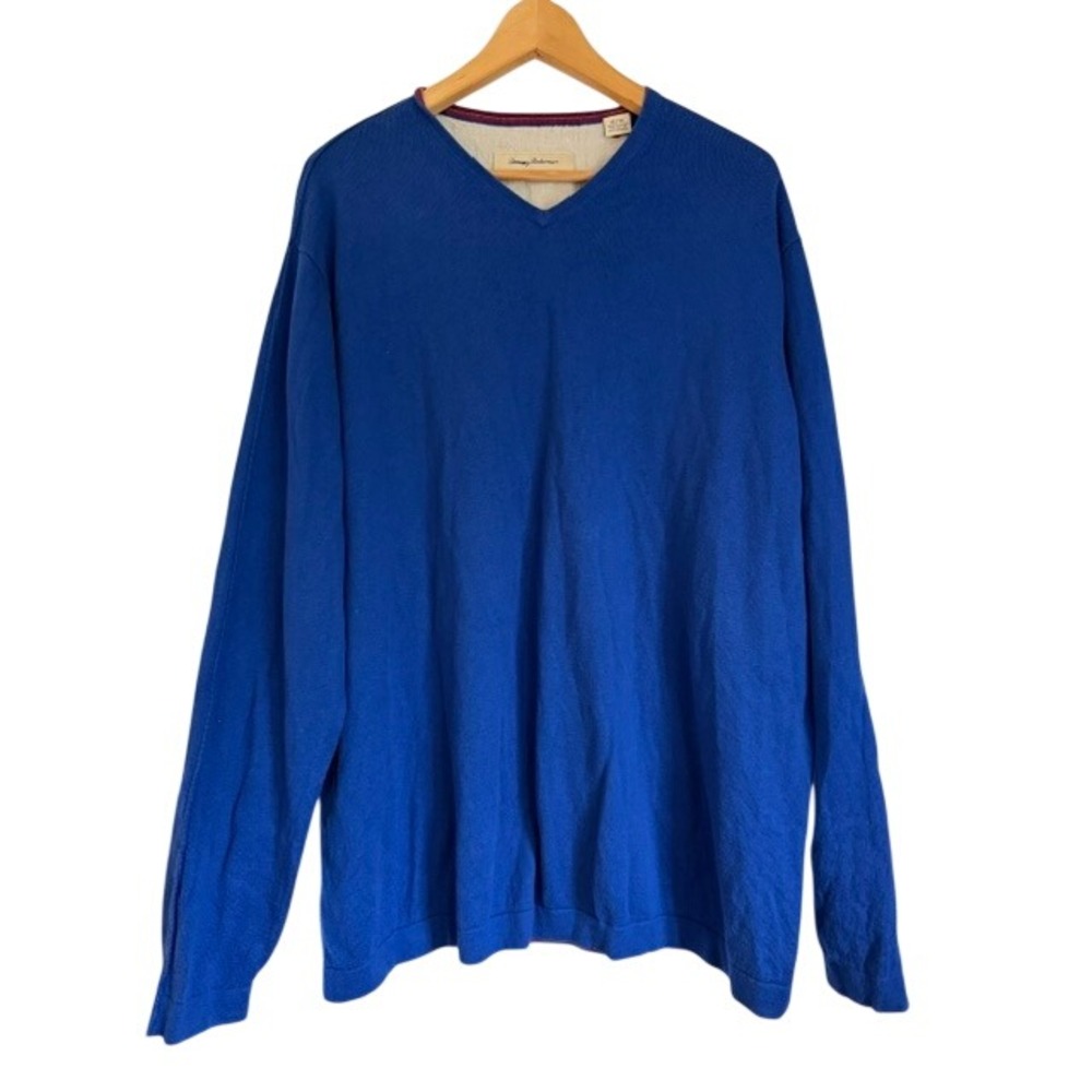 Tommy Bahama Mens XL Royal Blue Cotton Cashmere V-Neck Pullover Sweater